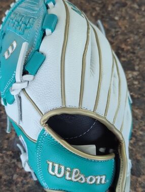 Wilson Teal, White and Gold Baseball Glove